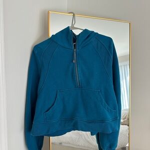 Teal blue hooded scuba quarter zip